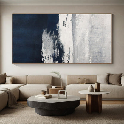 Hand Painting Gray & Blue Textured Seascape Abstract Painting On Canvas PT092