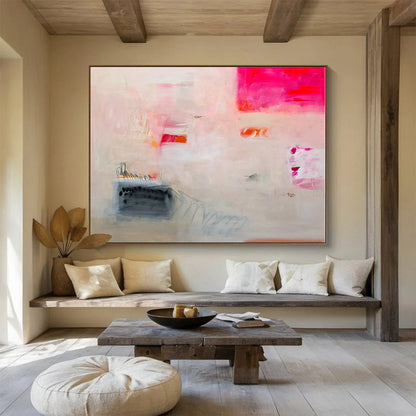 Large Contemporary Wall Art Soft Pink & Gray Abstract Composition On Canvas HPS020