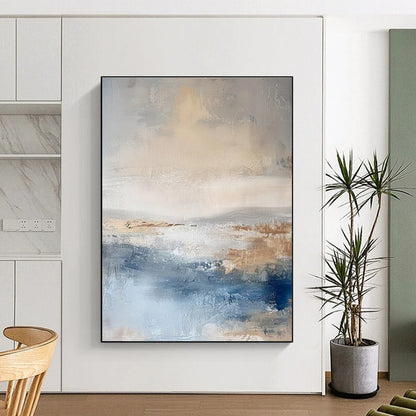 Huge Size Beige, Gray & Blue Abstract Landscape, Large Contemporary Wall Art DPS502