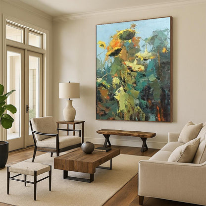 Buy Abstract Art Online Yellow, Green, and Orange Textured Abstract Floral Art DPS484