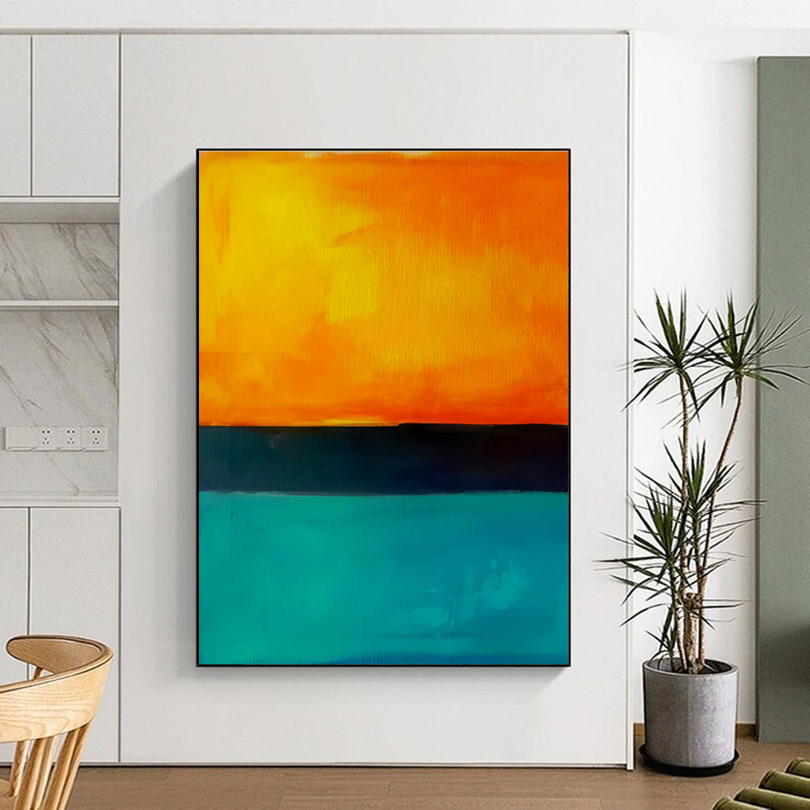 Oversized Abstract Orange, Black & Teal Sunset Scene, Cool Abstract Paintings DPS498