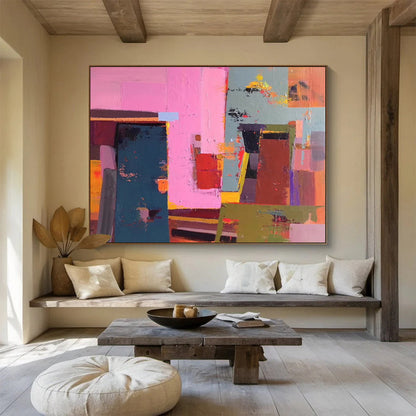 Acrylic Modern Art Paintings Pink, Teal & Brown Abstract Geometric Art HPS165