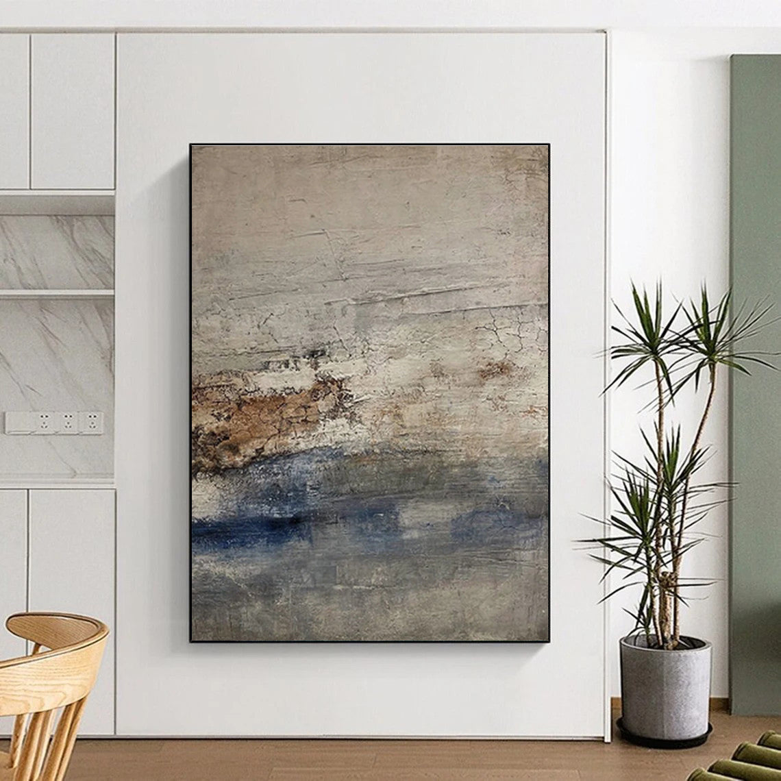 Hand-Painted Gray, Brown, and Blue Textured Abstract Art, Acrylic Modern Art Painting PT321
