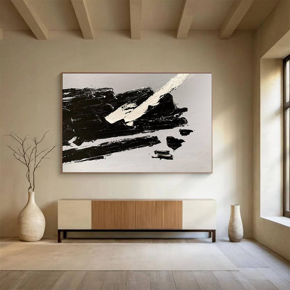 Cool Abstract Paintings Black & White Bold Textured Abstract Painting On Canvas HPS073