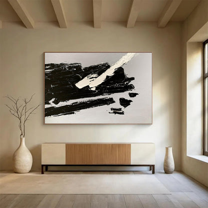 Cool Abstract Paintings Black & White Bold Textured Abstract Painting On Canvas HPS073