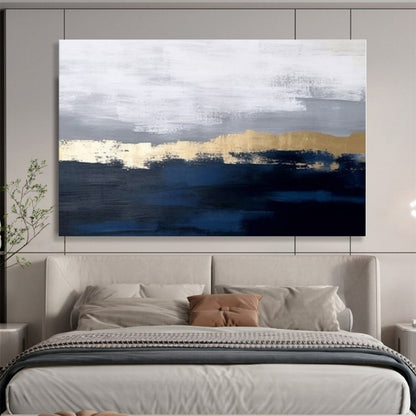 48x60 Acrylic Modern Art Paintings with Blue, Gray & Gold Abstract Scene HPS144