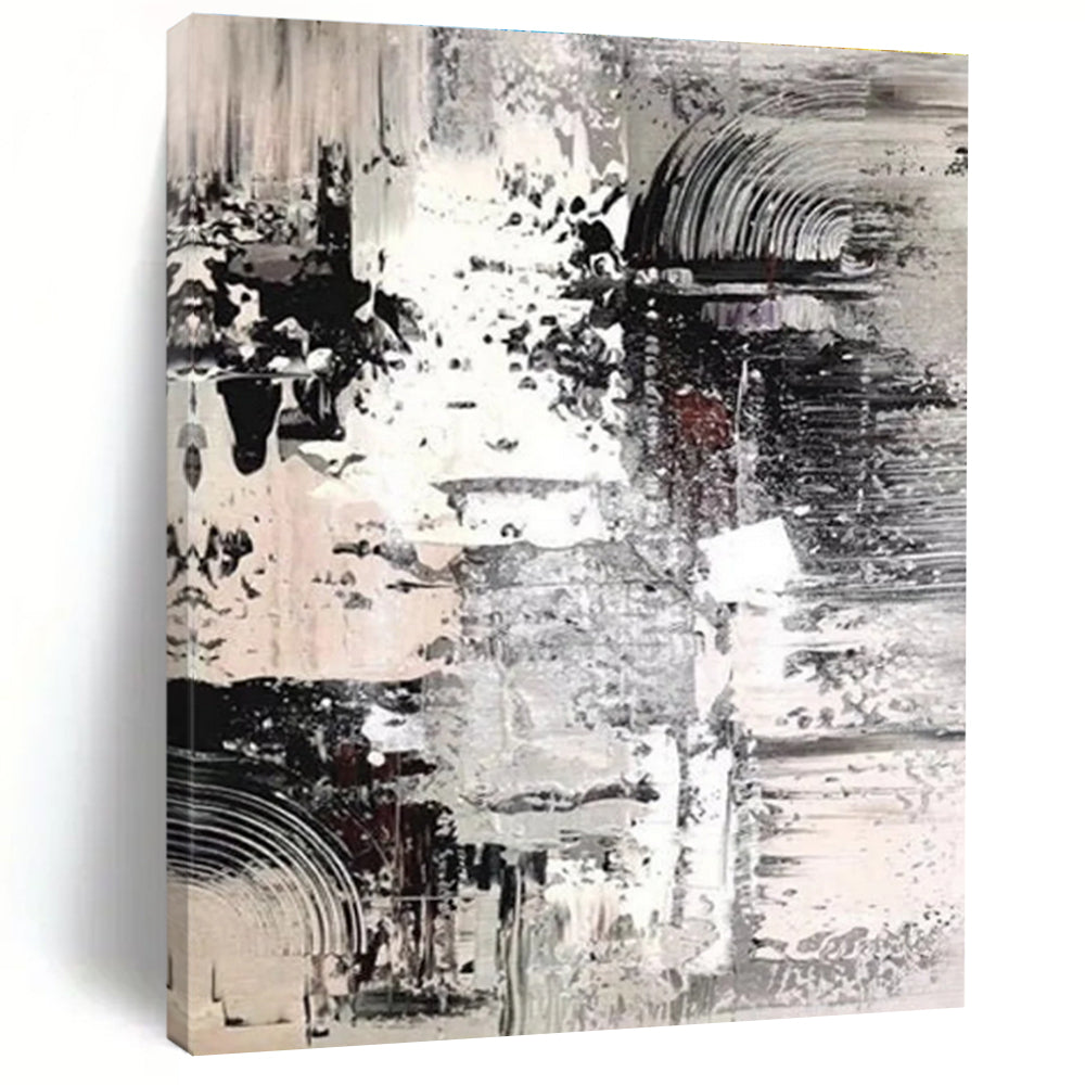 Hand Painted Art in Black, White, and Grey Abstract Textural Layers Painting On Canvas PT272
