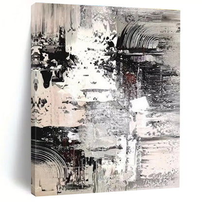 Hand Painted Art in Black, White, and Grey Abstract Textural Layers Painting On Canvas PT272