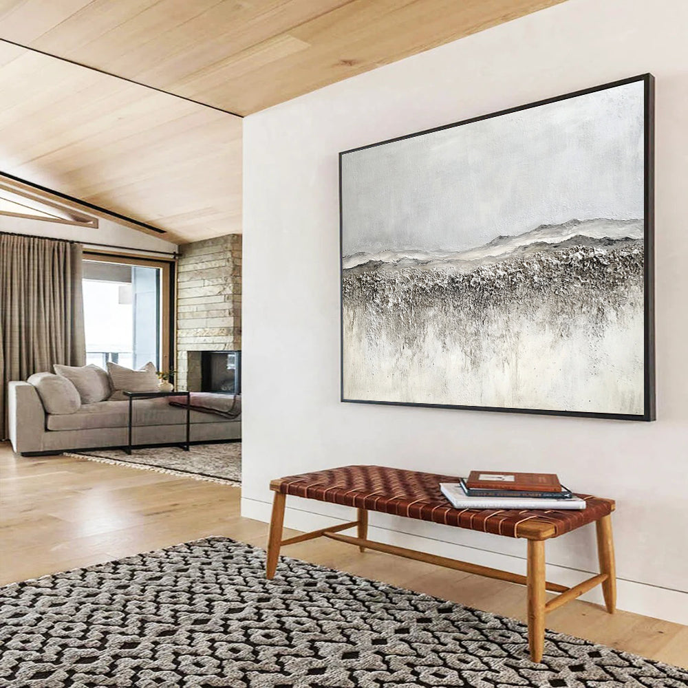 Oversized Abstract Wall Art Gray & White Textured Landscape Abstract Painting HPS253