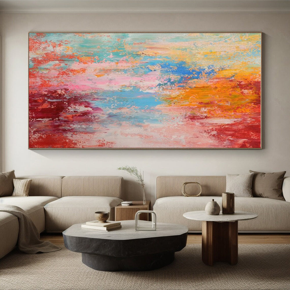 Hand Painted Art Colorful Red, Orange, Pink, and Blue Abstract Acrylic Painting PT283