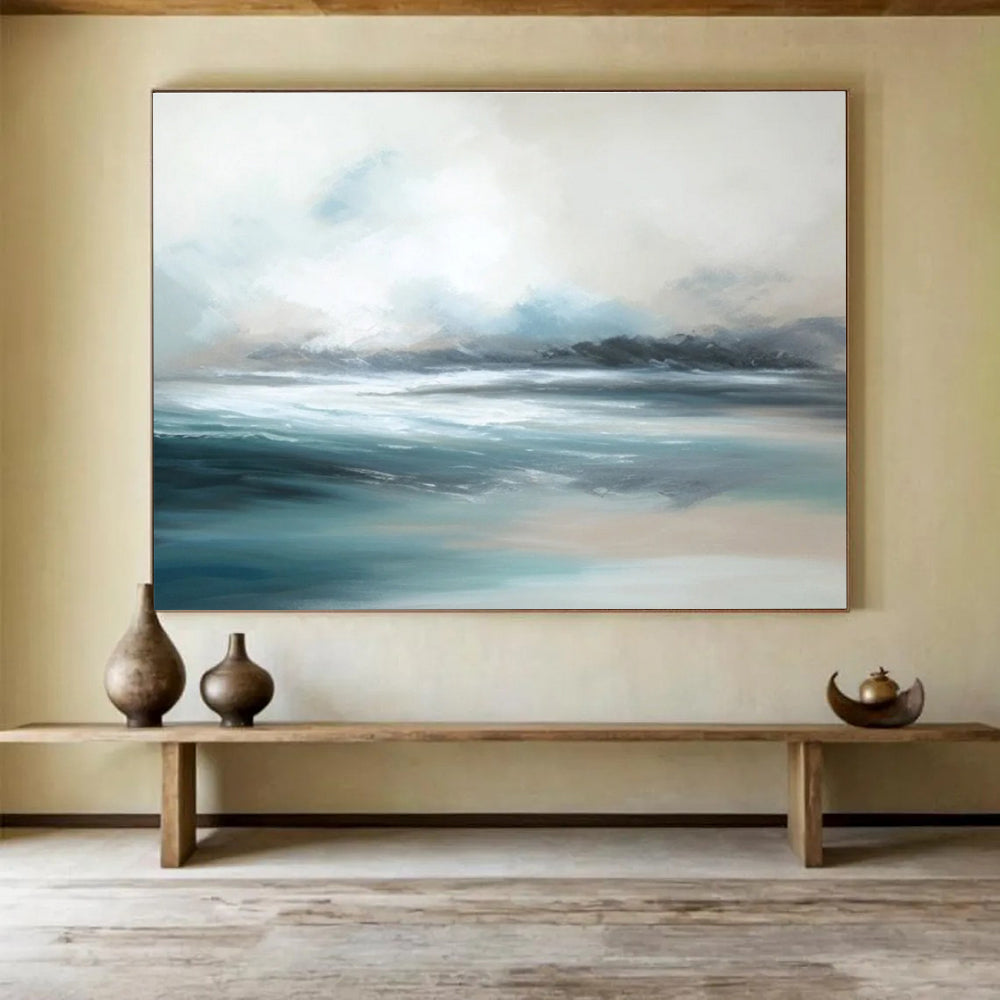 Minimalist Canvas Art Blue & Beige Abstract Coastal Wave Art HPS194
