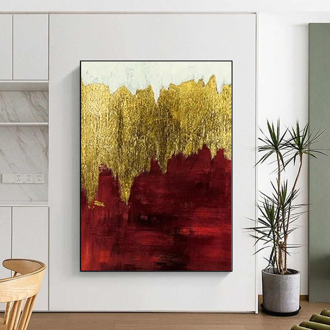 48x60 Red & Gold Textured Abstract Painting On Canvas PT066