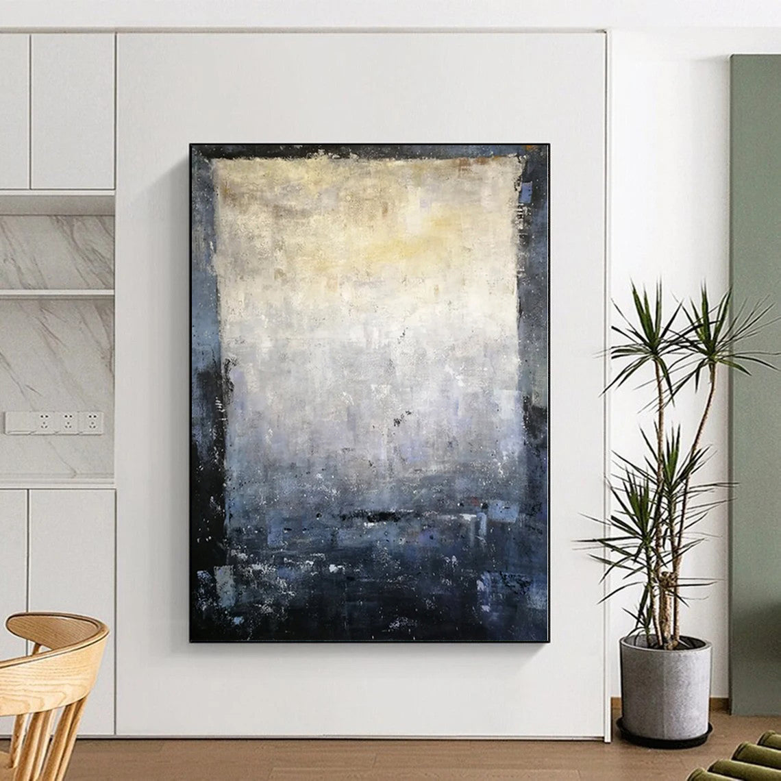 Oversized Abstract Wall Art Gray & Blue Textured Abstract Painting On Canvas PT098