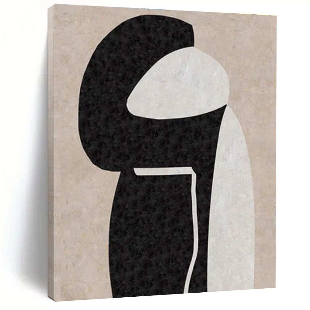 Unique Abstract Art Black, Beige, and White Organic Abstract Art PT696