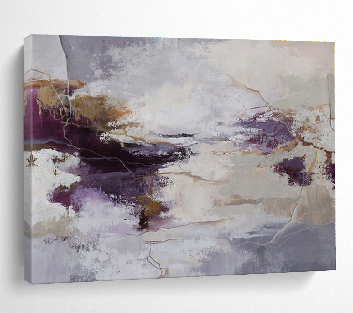 Hand Painted Art Purple, Gray & Gold Textured Abstract Painting On Canvas HPS115