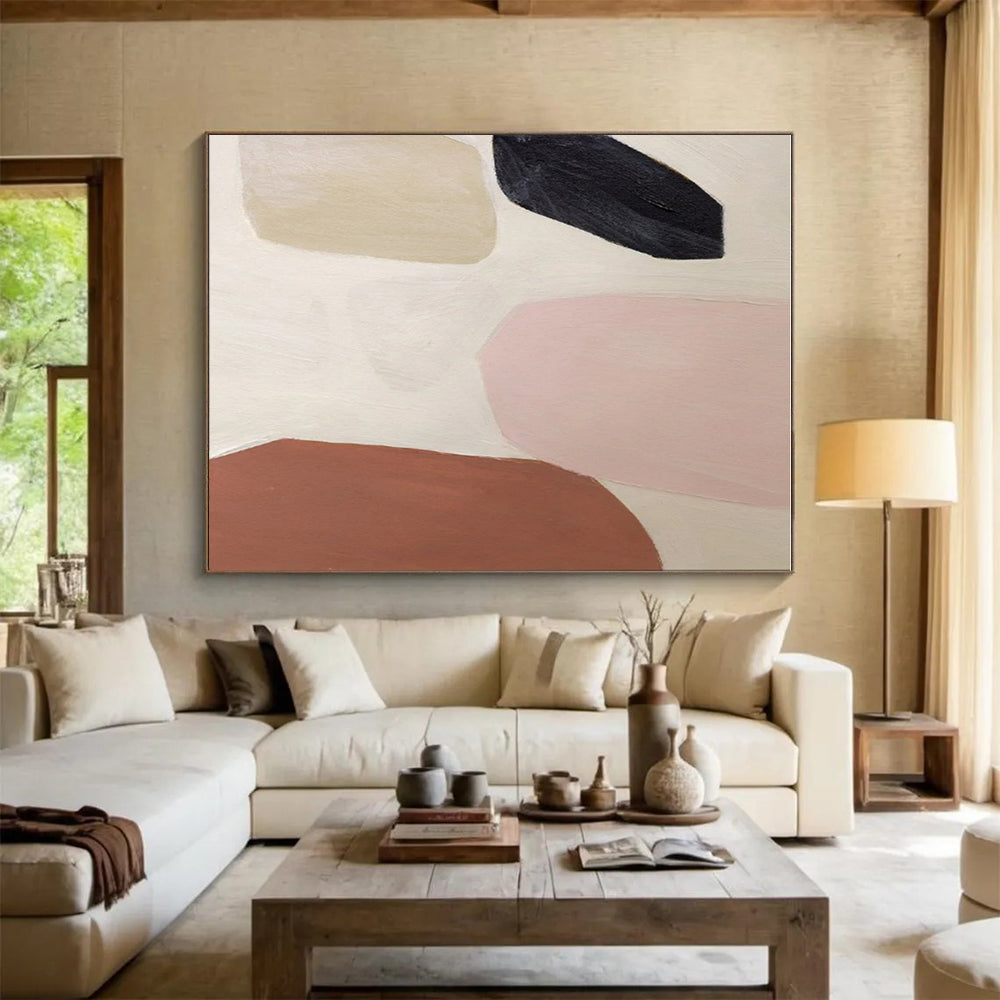 Handmade Art Pink, Beige, Brown and Black Abstract Shapes, Paintings For House PT548