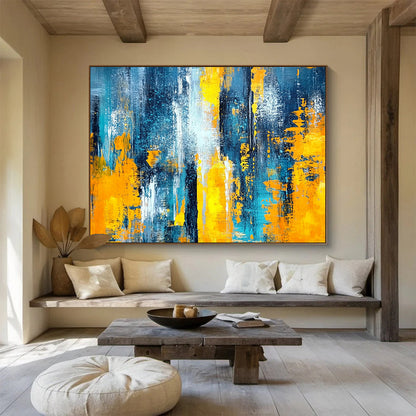 Cool Abstract Paintings Teal, Yellow, Orange & White Dynamic Abstract Painting HPS266