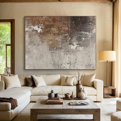Hand-Painted Brown, Gray, and White Textured Abstract Art, Acrylic Modern Art Painting PT311