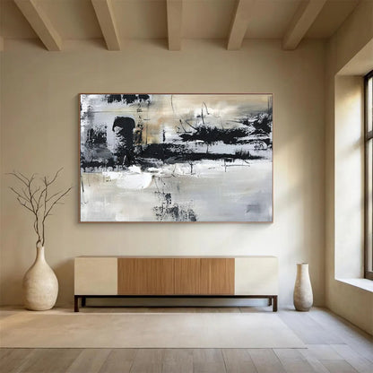 Large Contemporary Wall Art Black, White, and Gray Textured Abstract Urban Art HPS356