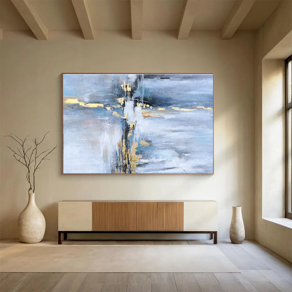 Cool Abstract Paintings Blue, Gray, and Gold Textured Abstract Art HPS378