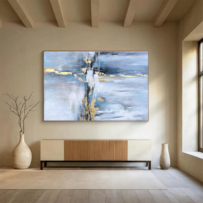 Cool Abstract Paintings Blue, Gray, and Gold Textured Abstract Art HPS378