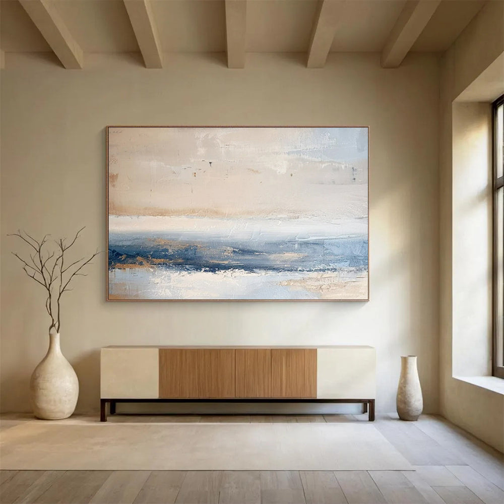 Paintings For House Beige, Blue, and Gray Textured Abstract Seaside Art HPS400