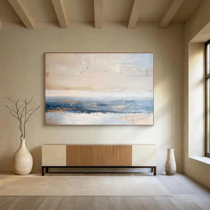 Paintings For House Beige, Blue, and Gray Textured Abstract Seaside Art HPS400