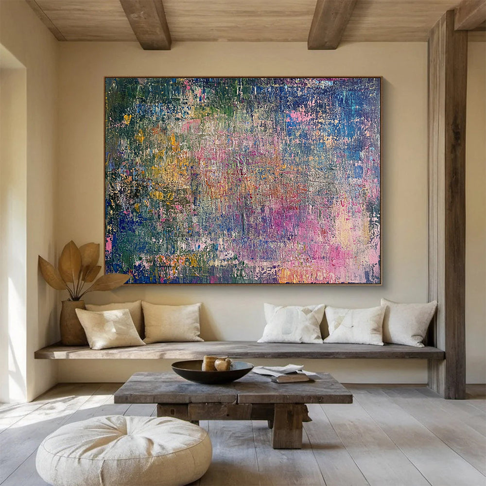 Oversized Abstract Wall Art Multicolor (Pink, Blue, Green, Yellow) Textured Abstract Painting HPS250
