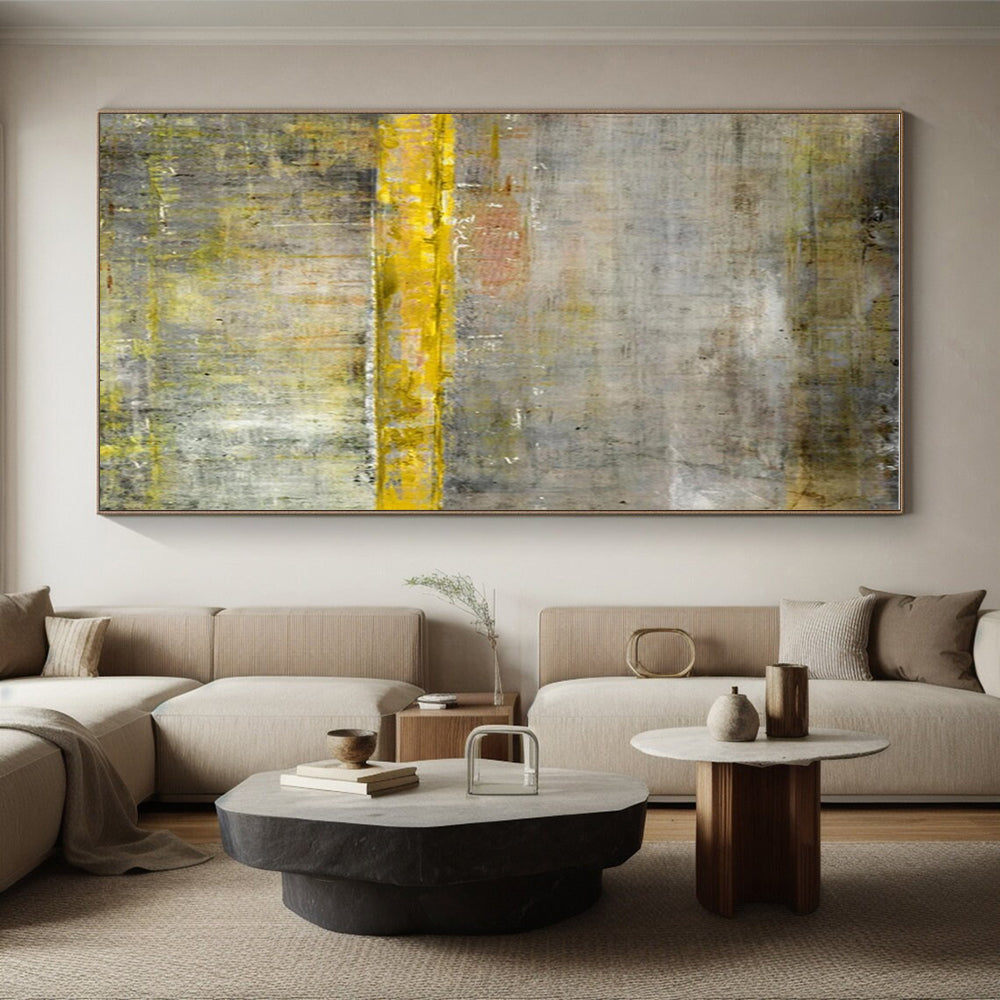Large Size Gray Yellow Textured Abstract Minimalist Art PT344