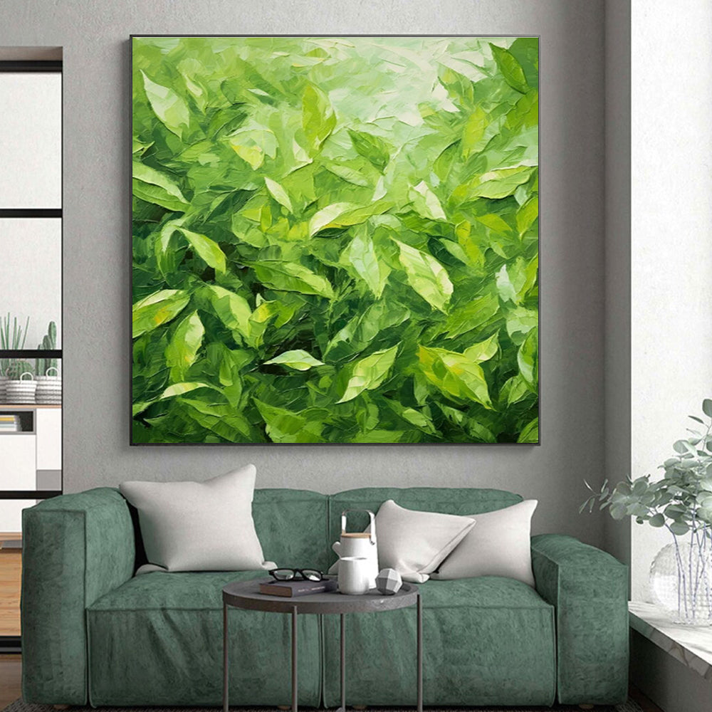 Hand Painted Art Green Leafy Textured Impressionistic Oil Painting PT341