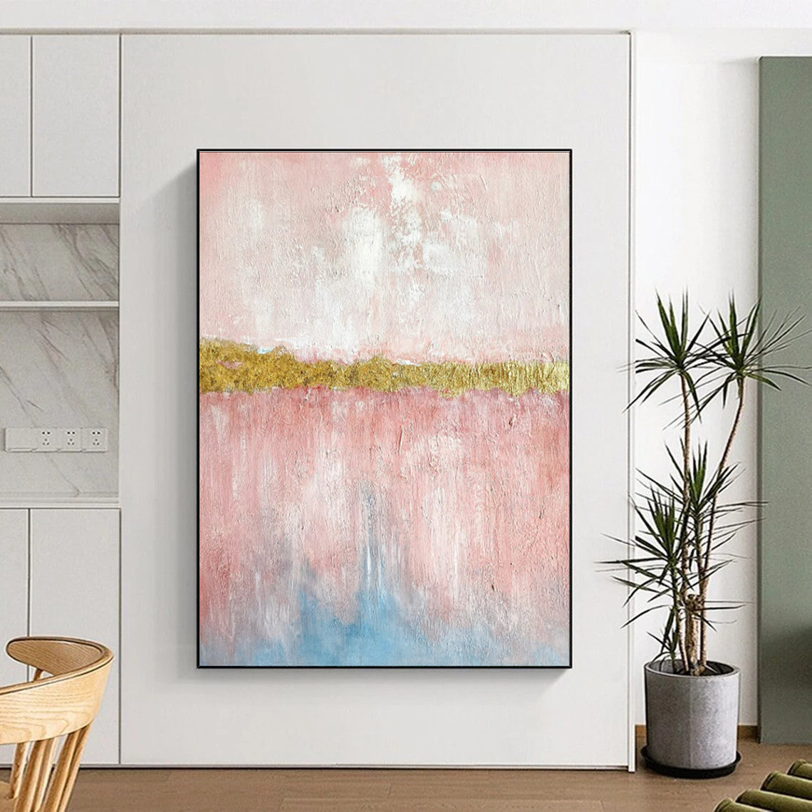 Large Size Pink, Gold & Blue Abstract Color Block, Large Contemporary Wall Art DPS507