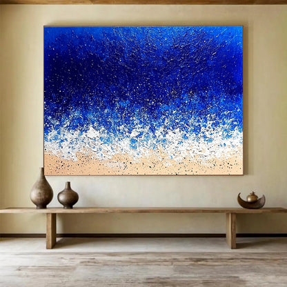 Hand Painted Art Blue, White & Beige Textured Coastal Abstract Painting HPS285