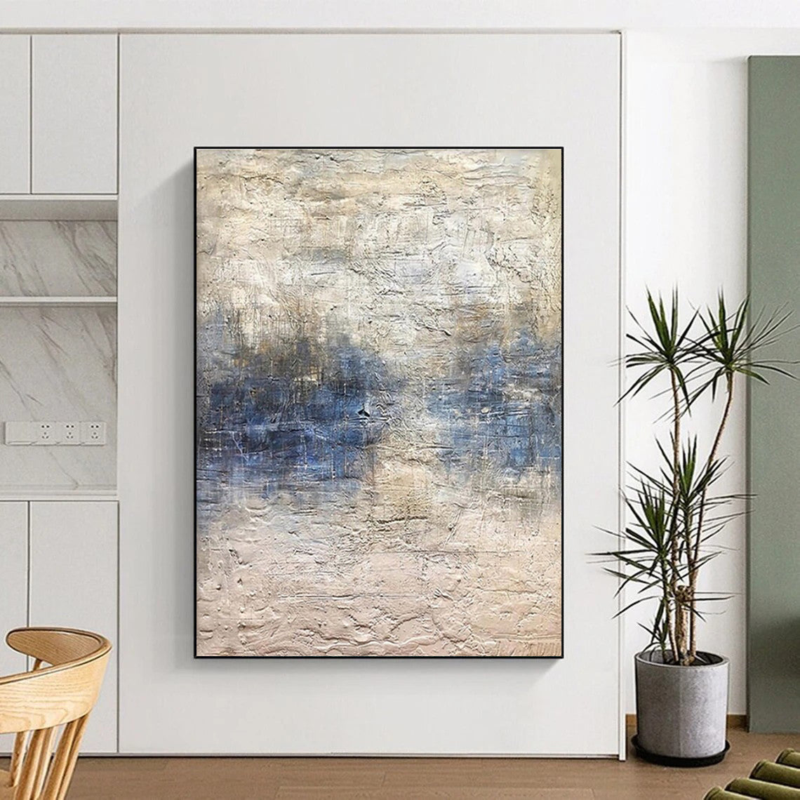 Acrylic Modern Art Paintings Blue and Beige Textured Abstract Art PT628