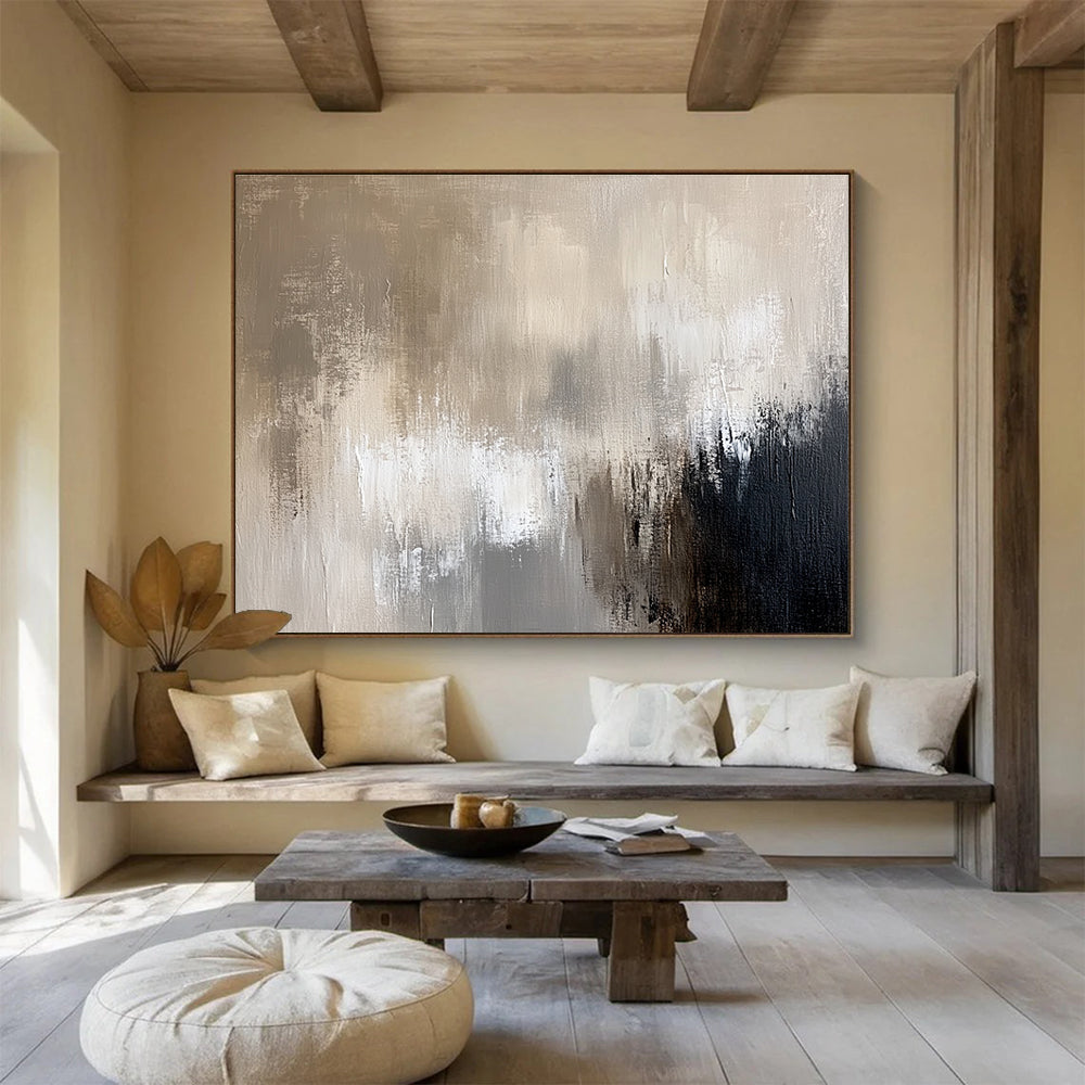 Unique Abstract Art Beige, Gray & Black Textured Abstract Painting HPS300