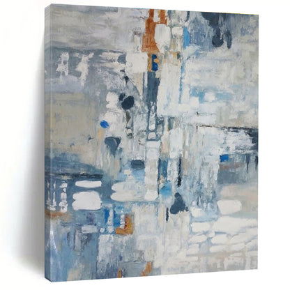 Large Size Blue, Gray, and White Abstract Painting with Fluid Forms, Large Painting In Living Room PT207