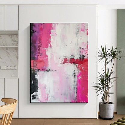Hand Painted Art - Pink, Red, White & Black Dynamic Abstract Art PT589