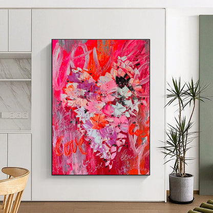 Large Size Red, Pink, and Gray Floral Abstract Art PT719