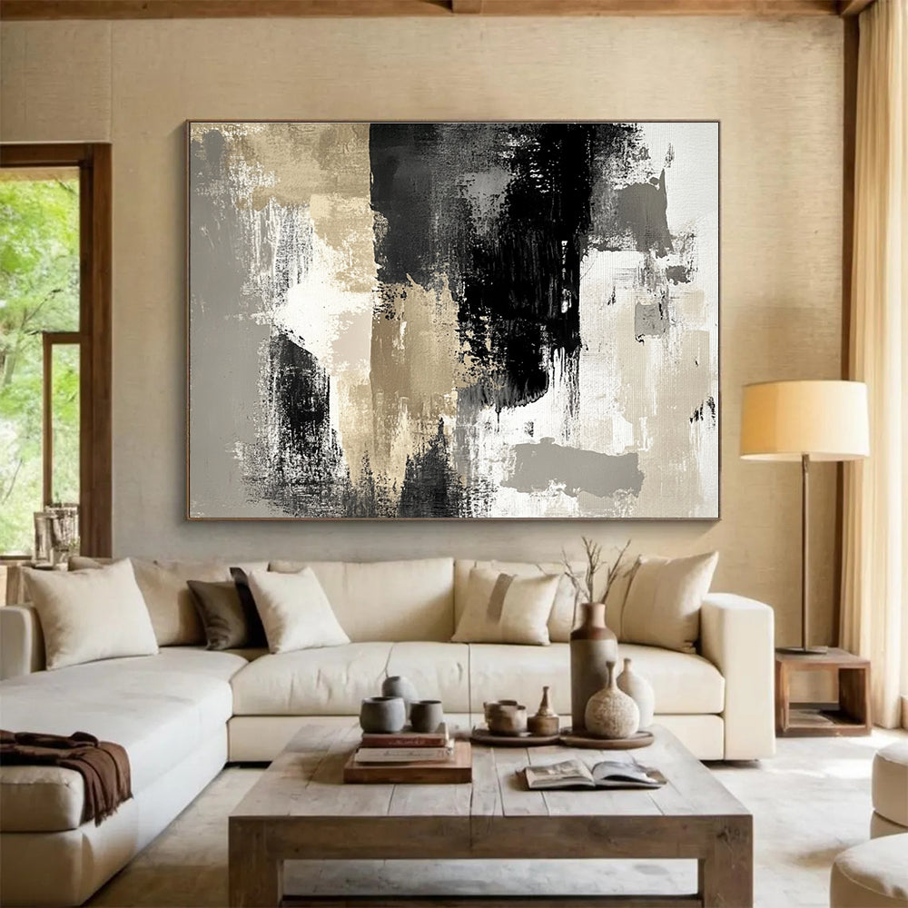 Modern Art Acrylic Black, Gold, Gray & White Textured Abstract Painting HPS274
