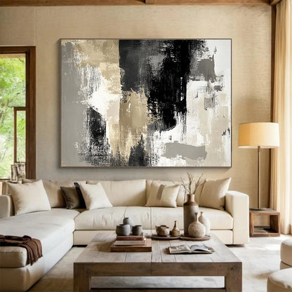 Modern Art Acrylic Black, Gold, Gray & White Textured Abstract Painting HPS274