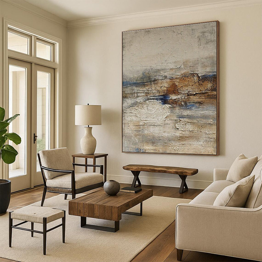 Cool Abstract Paintings Beige and Blue Textured Abstract Art PT630