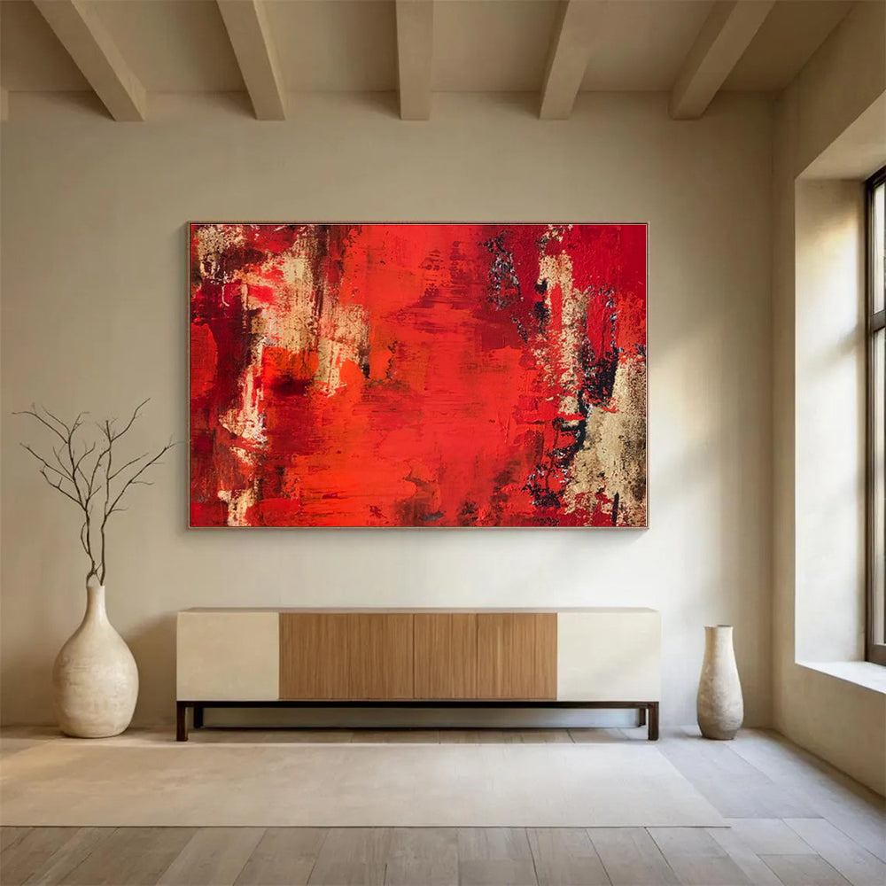 Oversized Abstract Wall Art Red & Beige Textured Abstract Painting On Canvas HPS080