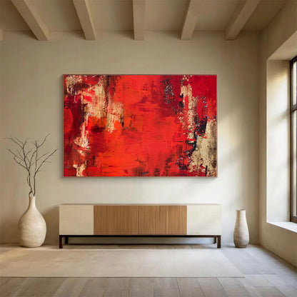 Oversized Abstract Wall Art Red & Beige Textured Abstract Painting On Canvas HPS080