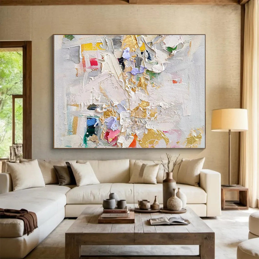 48x60 - Multicolor Textured Abstract Art with Gold Accents PT566