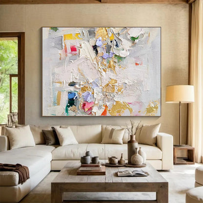 48x60 - Multicolor Textured Abstract Art with Gold Accents PT566