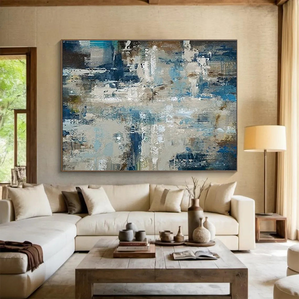 Oversized Abstract Wall Art Blue, Beige & Brown Abstract Urban Art HPS190