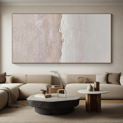 Hand Painting Beige and White Textured Abstract Seaside, Acrylic Modern Art Painting PT550