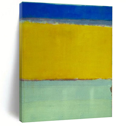 Hand Painted Art Blue, Yellow & Gray Color Field Abstract Painting On Canvas PT105