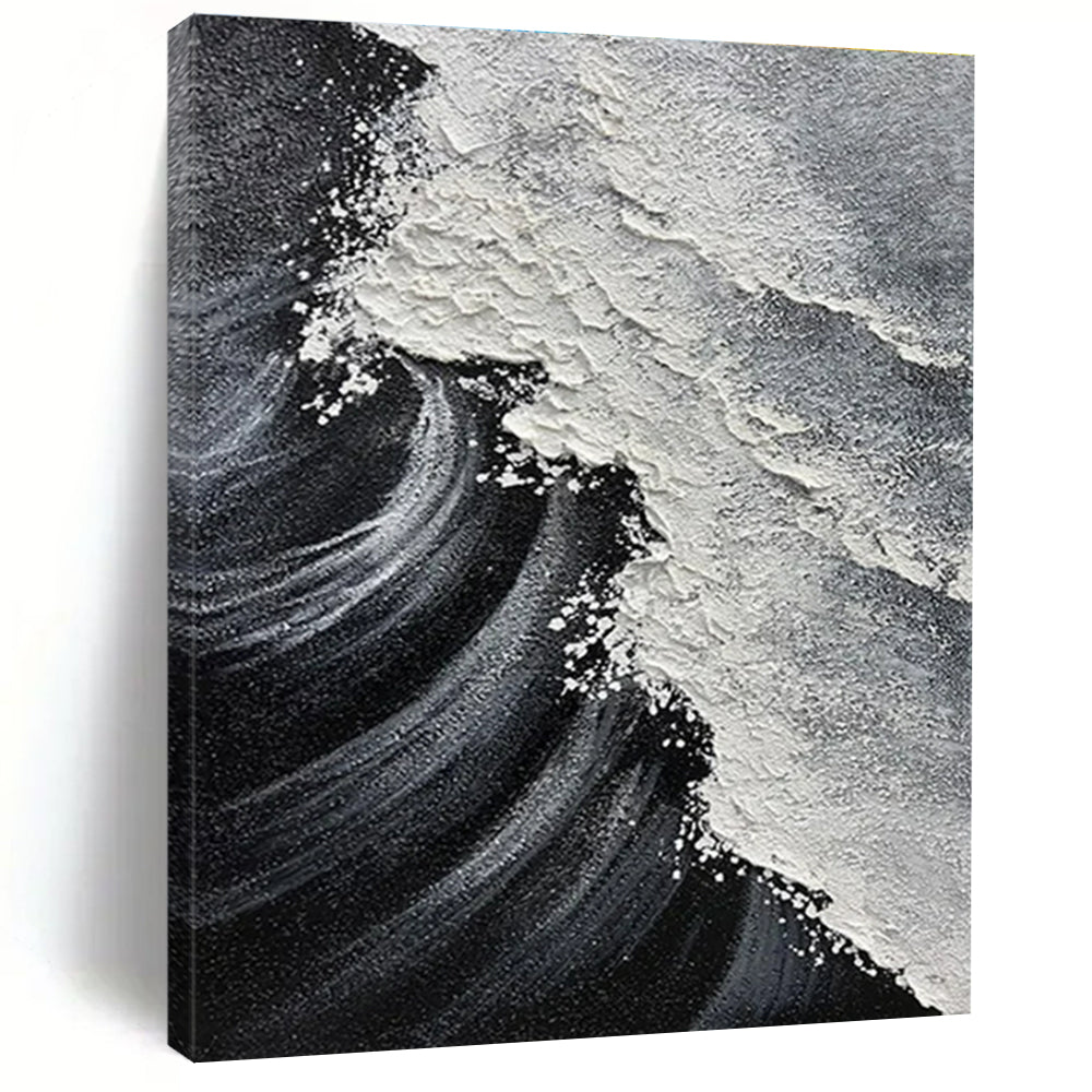 Hand-Painted Black & White Textured Wave Abstract, Acrylic Modern Art Painting DPS506