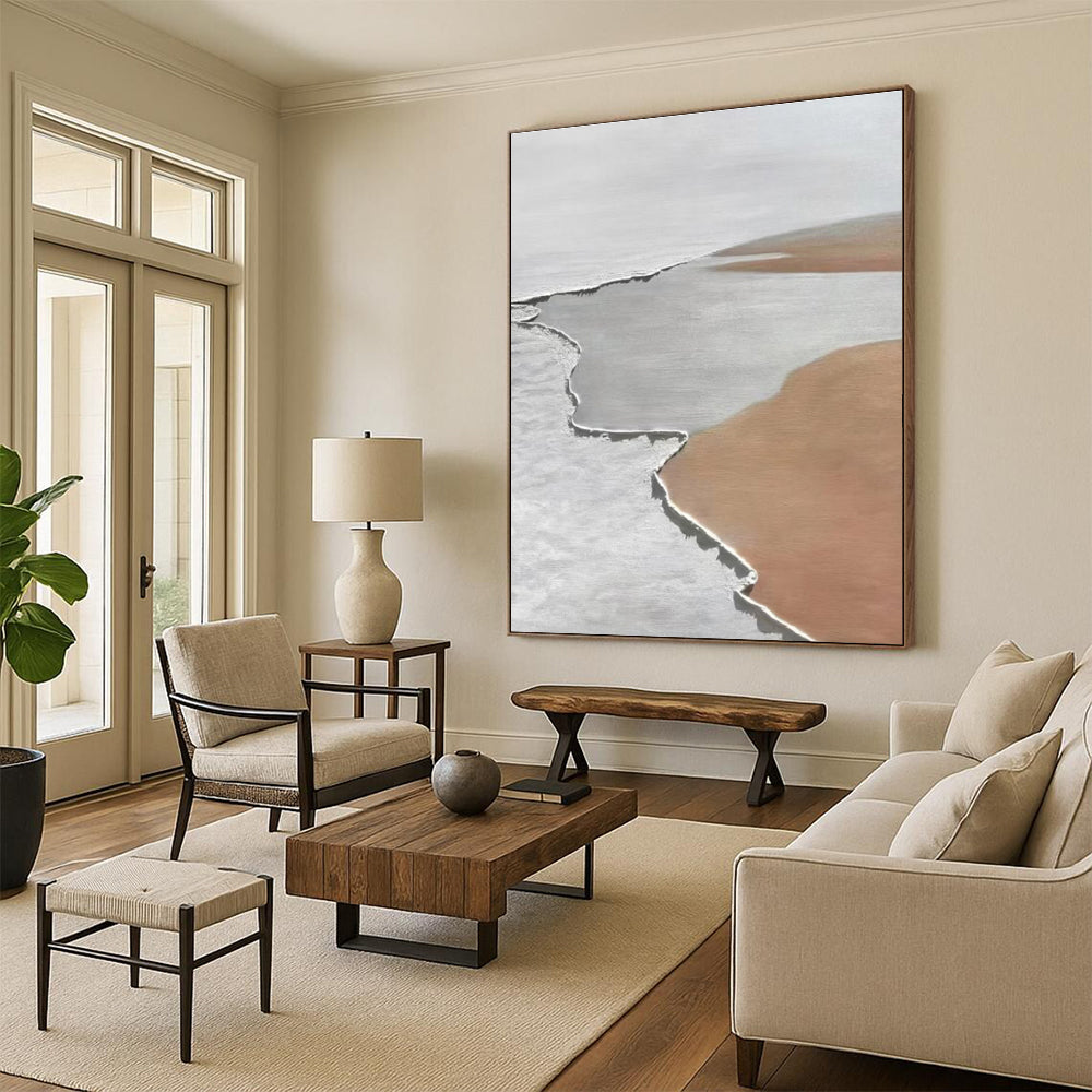 Gaint Canvas Art White, Gray, and Brown Textured Abstract Landscape Art DPS467