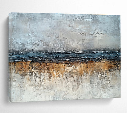 Large Size Gray, Blue, and Brown Textured Abstract Landscape Art HPS304